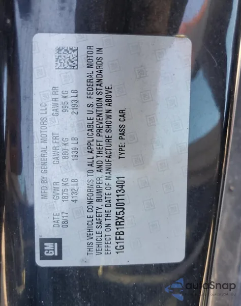 2018 Chevrolet Camaro Lt from USA, damaged, VIN 1G1FB1RX5J0113401